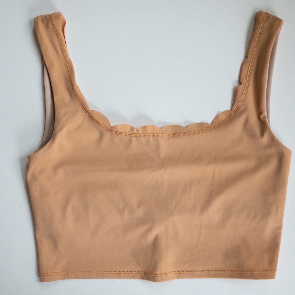 Kortni Jeane L toasted brown scalloped top